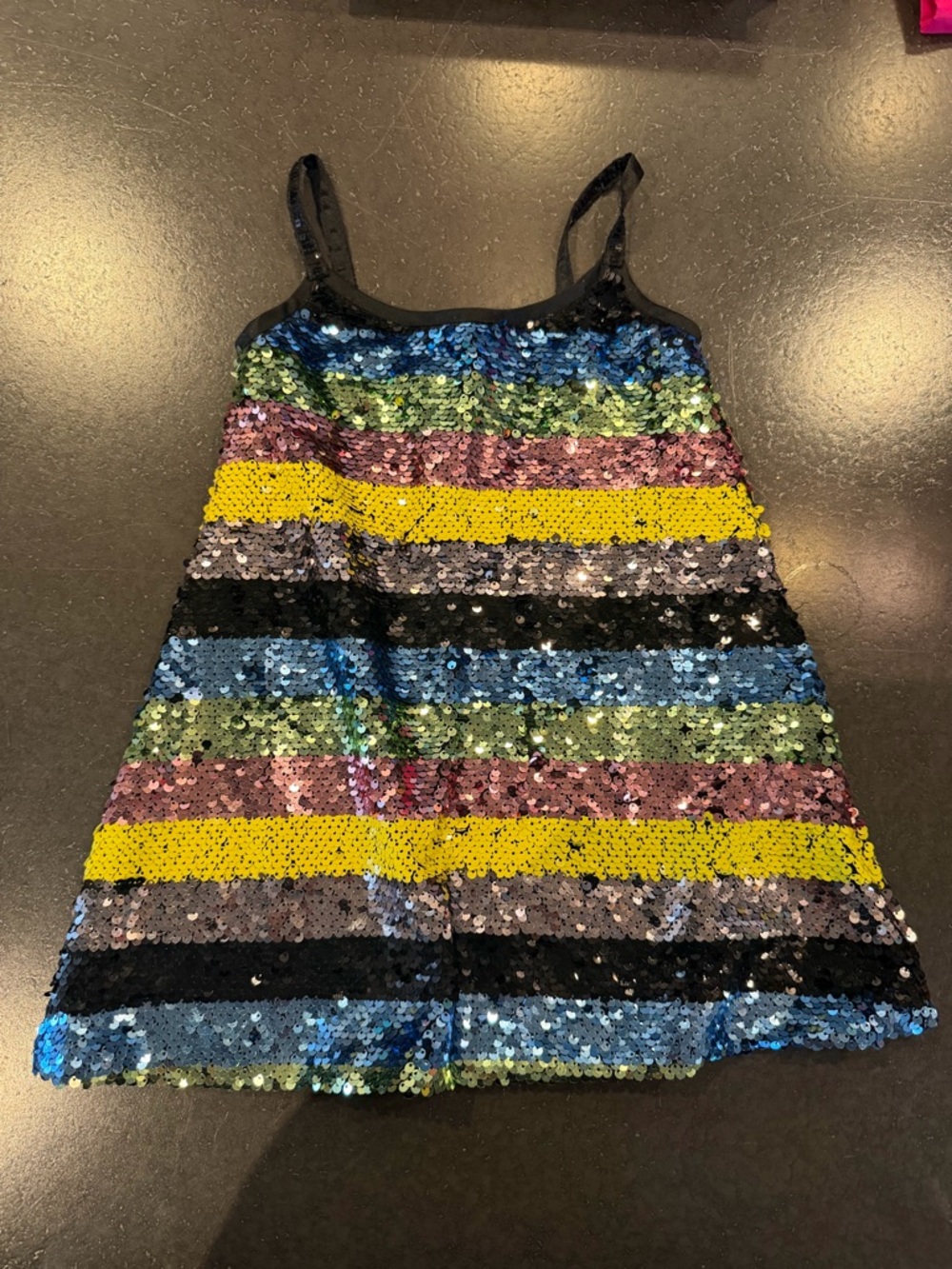 Lola + The Boys Black Sequined Stripe Top with Yellow Accent